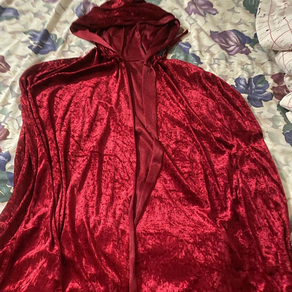 Dark Red Crushed Velvet Hooded Costume Cape